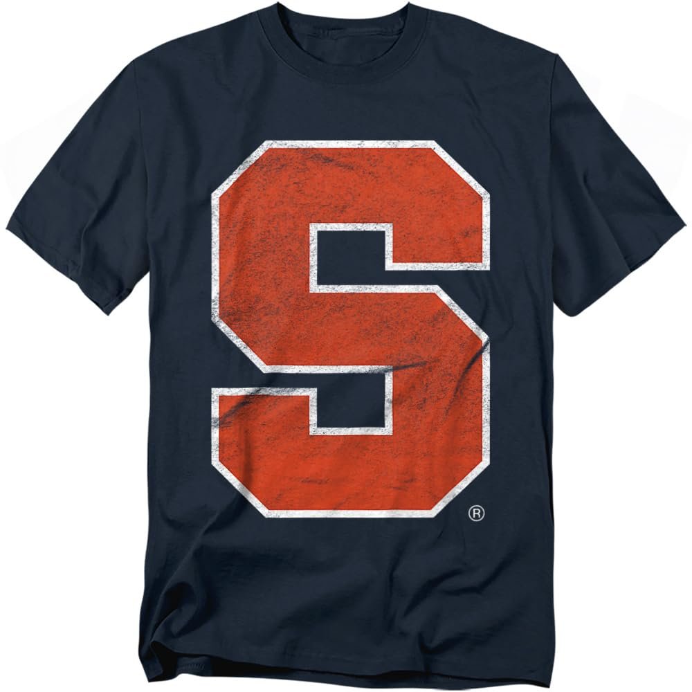 Syracuse University Official Primary Logo Distressed Unisex Adult T-Shirt, Navy, X-Large