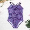 renvena Kids Girls One Piece Swimsuit Criss Cross Bohemian Summer Beach Swimwear Bathing Suit Romper Purple 3-4 view 3