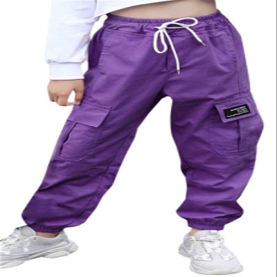SANGTREE Girl Pants, Jogger Multi-Pocket Elastic Waist Pull On Cargo Pants with Drawstrings, Dark Purple, 11-12 Years = Tag 160