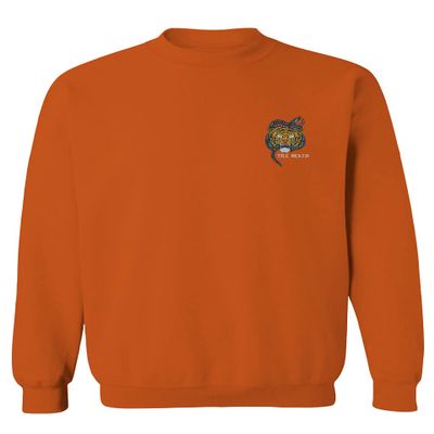 0252. Tiger Graphic Traditional Japanese Tattoo Till Death Society Men's Crewneck Sweatshirt (Orange Small)