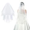 umbresen Bridal Veil Wedding Veils Women's White Tulle Short Veils Ribbon Edge With Comb for Brides Bachelorette Hen Party Costume (White) view 1