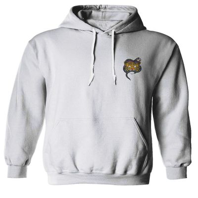 0252. Tiger Graphic Traditional Japanese Tattoo Till Death Society Hoodie (White, Large)