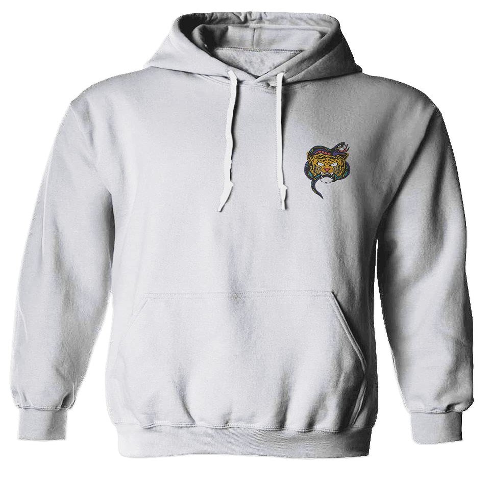 0252. Tiger Graphic Traditional Japanese Tattoo Till Death Society Hoodie (White, Large)
