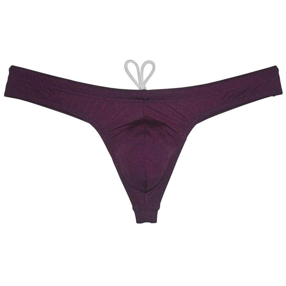 JAXFSTK Men's Swim Briefs Sexy Bikini Swimsuit Thong Drawstring Swimwear Solid Shiny Swimming Purple L