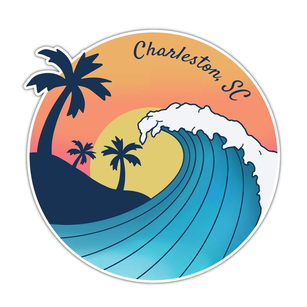 Charleston South Carolina Souvenir 4-Inch Vinyl Decal Sticker Wave Design