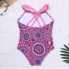 renvena Kids Girls One Piece Swimsuit Criss Cross Bohemian Summer Beach Swimwear Bathing Suit Romper Pink 3-4 view 4