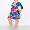 Bon Rosy Women's #MadeInUSA Wedding Guest Baby Bridal Shower 3/4 Sleeve V-Neck Printed Knee Length Midi Faux Wrap Floral Dress Casual Party Resort Summer Spring Nursing Church Pregancy Teal S view 2