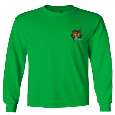 0252. Tiger Graphic Traditional Japanese Tattoo Till Death Society Men's Long Sleeve t Shirt (Irish Green Medium)