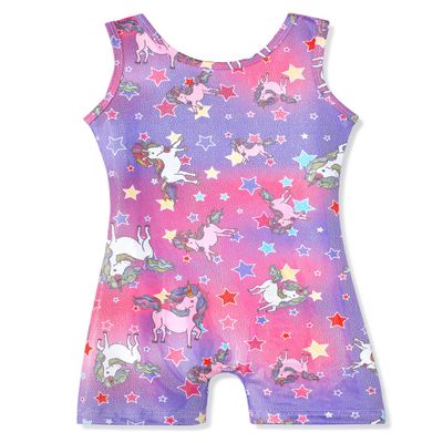 Girls Gymnastics Outfit Size 6-7 Years Old Leotards With Shorts Dance Colorful Stars Unicorn Rainbow Purple Pink Sparkle