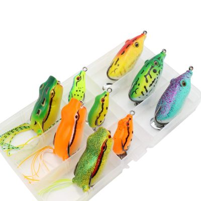 ZYHYD 9pcs/Box Frog Soft Bait Set, 9 Colors of Double Hook Topwater Frog and Mouse Hollow Body Soft Fishing Bait, Bass Hook Bait Fishing Tackle ZYHYD (Color : Multi-Colored)