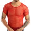 Nikiikoo Men's See Through Fishnet Mesh Short Sleeve T-Shirts Gym Training Workout Tank Tops Clubwear Red X-Large view 1