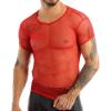 Nikiikoo Men's See Through Fishnet Mesh Short Sleeve T-Shirts Gym Training Workout Tank Tops Clubwear Red X-Large view 2