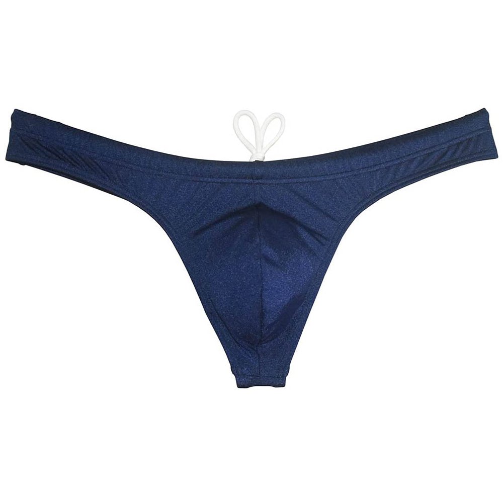 JAXFSTK Men's Swim Briefs Sexy Bikini Swimsuit Thong Drawstring Swimwear Solid Shiny Swimming Navy Blue L