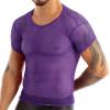 Nikiikoo Men's See Through Fishnet Mesh Short Sleeve T-Shirts Gym Training Workout Tank Tops Clubwear Purple Large view 1
