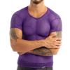 Nikiikoo Men's See Through Fishnet Mesh Short Sleeve T-Shirts Gym Training Workout Tank Tops Clubwear Purple Large view 2