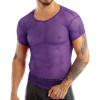 Nikiikoo Men's See Through Fishnet Mesh Short Sleeve T-Shirts Gym Training Workout Tank Tops Clubwear Purple Large view 3