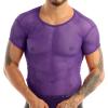 Nikiikoo Men's See Through Fishnet Mesh Short Sleeve T-Shirts Gym Training Workout Tank Tops Clubwear Purple Large view 4