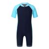 Freebily Kids Boys One Piece Rash Guard Wetsuit Short Sleeves Zippered Surfing Jumpsuit Navy Blue&Sky Blue 5-6 view 1