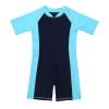 Freebily Kids Boys One Piece Rash Guard Wetsuit Short Sleeves Zippered Surfing Jumpsuit Navy Blue&Sky Blue 5-6 view 3