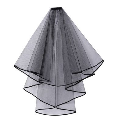 umbresen Bridal Veil Wedding Veils Women's Black Tulle Short Veils Ribbon Edge With Comb for Brides Bachelorette Hen Party Halloween Costume Decorations(Black)