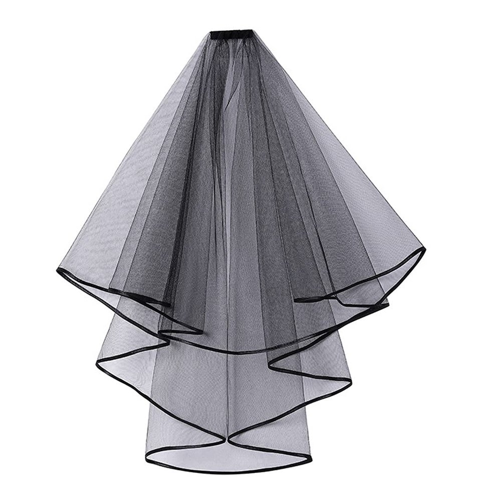 umbresen Bridal Veil Wedding Veils Women's Black Tulle Short Veils Ribbon Edge With Comb for Brides Bachelorette Hen Party Halloween Costume Decorations(Black)