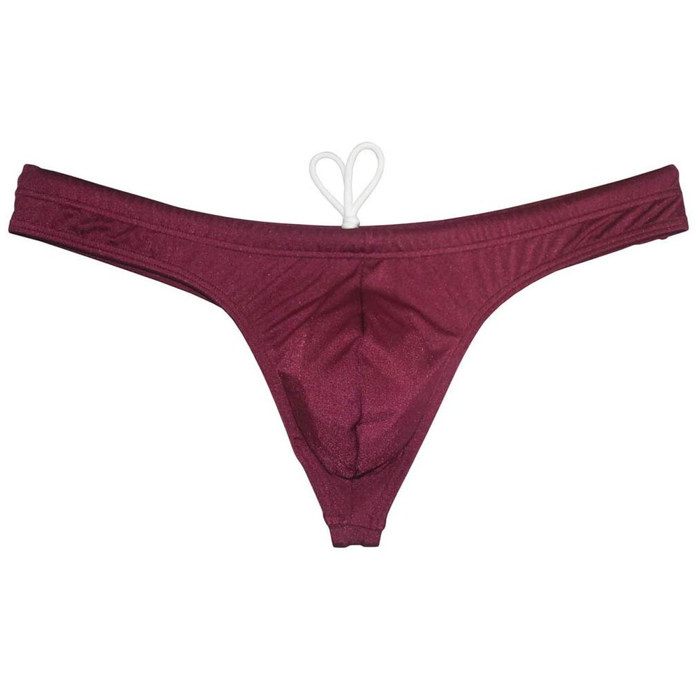 JAXFSTK Men's Swim Briefs Sexy Bikini Swimsuit Thong Drawstring Swimwear Solid Shiny Swimming Wine Red L