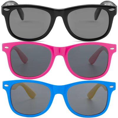 Kursan Kids Polarized Sunglasses for Boys Girls TPEE Rubber Flexible Frame Shades Age 3-10 (Bright Black + Rose Red/Pink + Blue/Yellow)