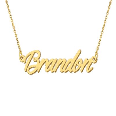 Aoloshow 18k Gold Plated Brandon Name Necklace Womens Mens Initial Nameplate Stainless Steel Jewelry for Family