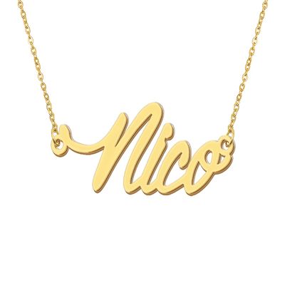 Aoloshow 18k Gold Plated Nico Name Necklace Men Initial Necklace Nameplate Stainless Steel Jewelry
