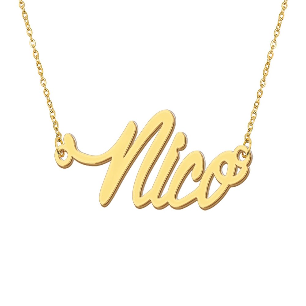 Aoloshow 18k Gold Plated Nico Name Necklace Men Initial Necklace Nameplate Stainless Steel Jewelry