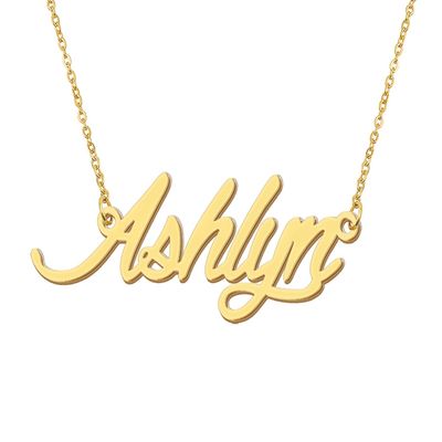 Aoloshow 18k Gold Plated Ashlyn Name Necklace Womens Nameplate Necklaces Stainless Steel Jewelry for Womens