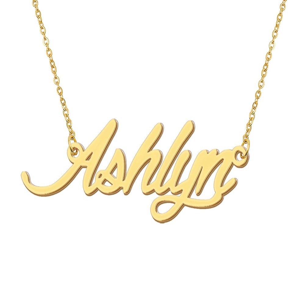 Aoloshow 18k Gold Plated Ashlyn Name Necklace Womens Nameplate Necklaces Stainless Steel Jewelry for Womens