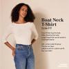 Amazon Essentials Women's Slim-Fit 3/4 Sleeve Boat Neck T-Shirt, Black White Placed Stripe, Small view 2