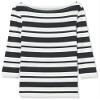 Amazon Essentials Women's Slim-Fit 3/4 Sleeve Boat Neck T-Shirt, Black White Placed Stripe, Small view 4