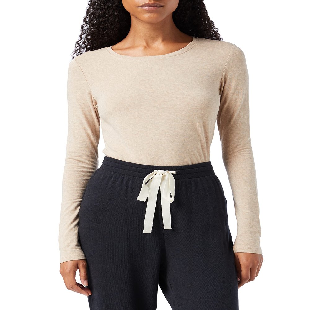 Amazon Essentials Women's Regular-Fit Long-Sleeve Crewneck T-Shirt (Available in Plus Size), Tan Heather, Medium