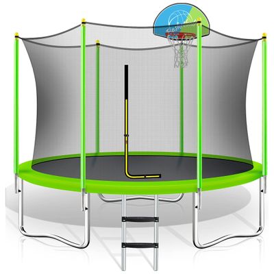 Merax 10FT Outdoor Trampoline with Basketball Hoop,Safety Enclosure and Ladder,Outdoor Recreational Trampoline for Kids Green