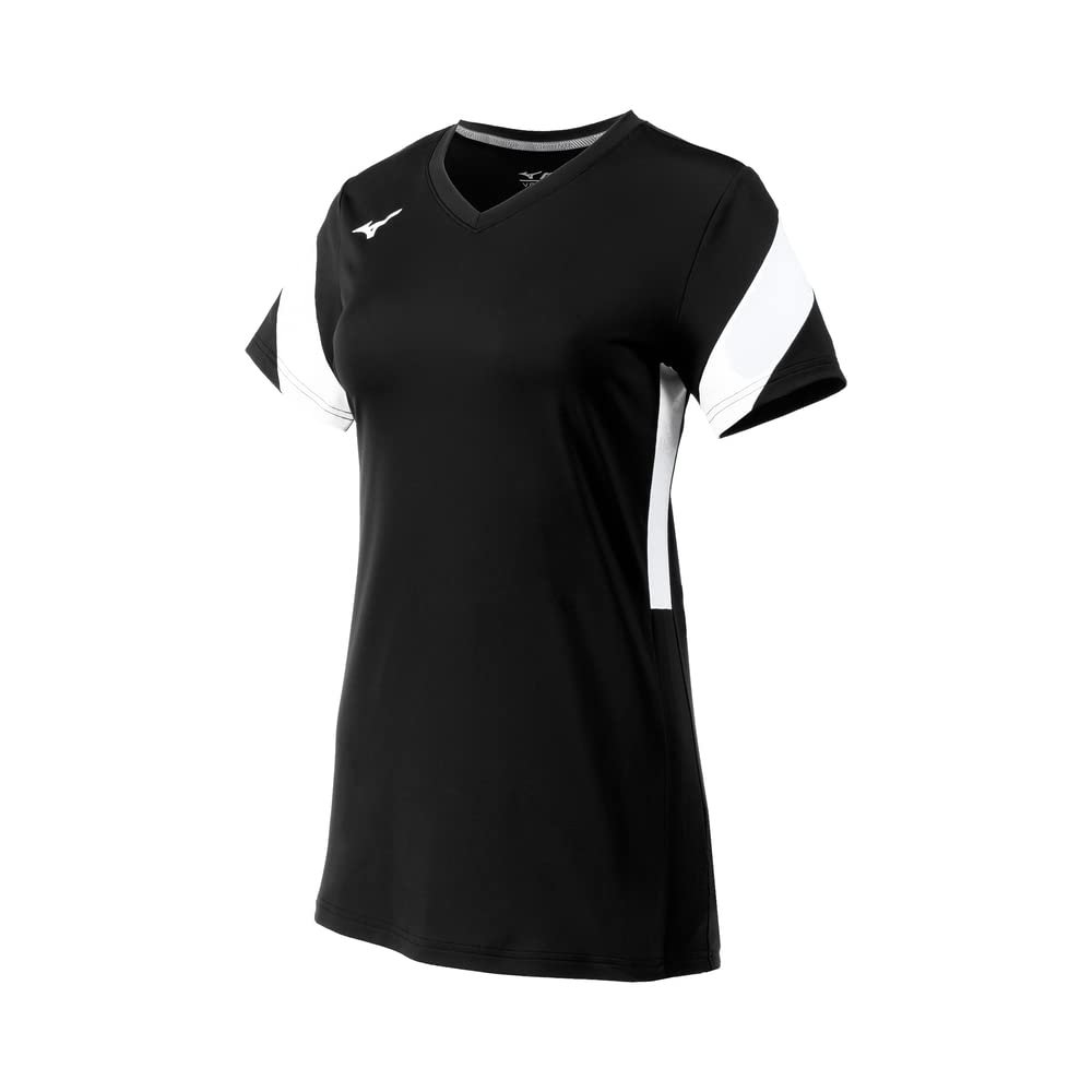 Mizuno Girls' Balboa 6 Short Sleeve Volleyball Jersey, Black-White, Medium