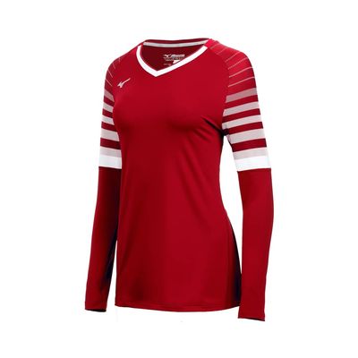 Mizuno Youth Techno 8 Long Sleeve Volleyball Jersey, Red-White, Large
