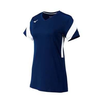Mizuno Women's Balboa 6 Short Sleeve Volleyball Jersey, Navy-White, X-Small
