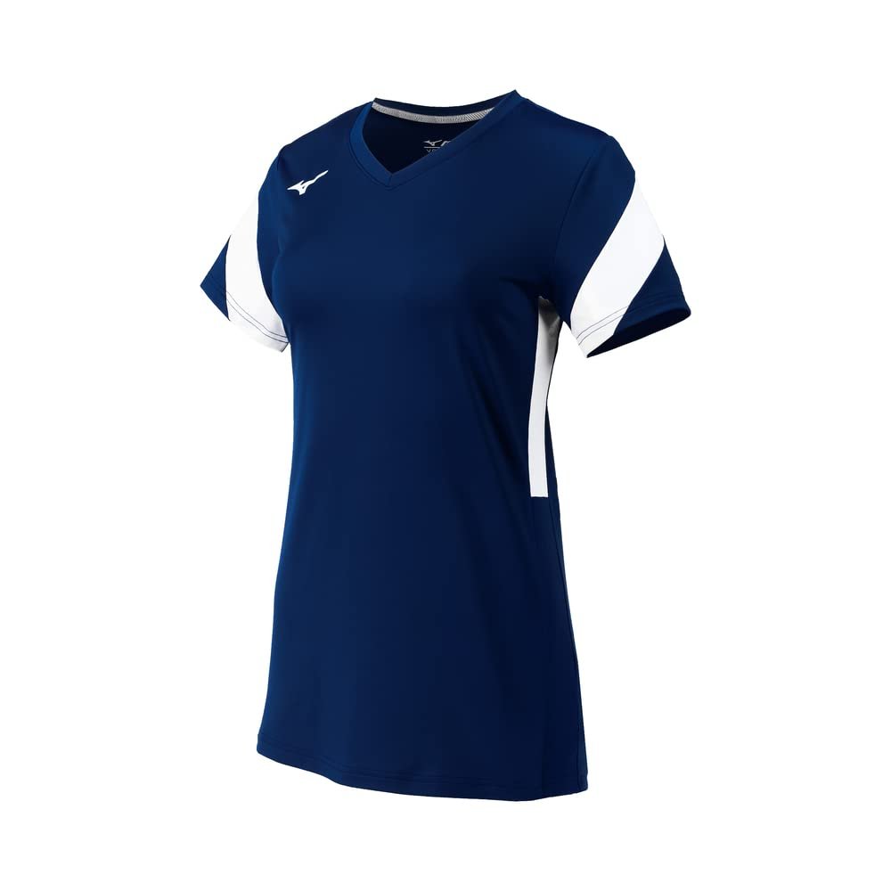 Mizuno Women's Balboa 6 Short Sleeve Volleyball Jersey, Navy-White, X-Small