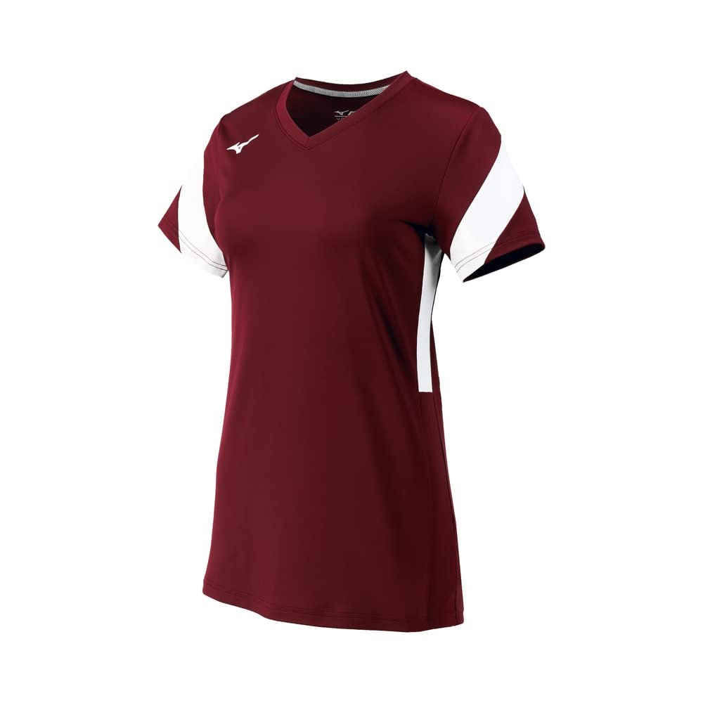 Mizuno Women's Balboa 6 Short Sleeve Volleyball Jersey, Cardinal-White, Small