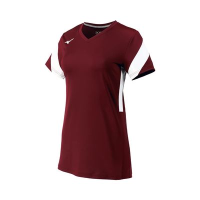 Mizuno Women's Balboa 6 Short Sleeve Volleyball Jersey, Cardinal-White, X-Small