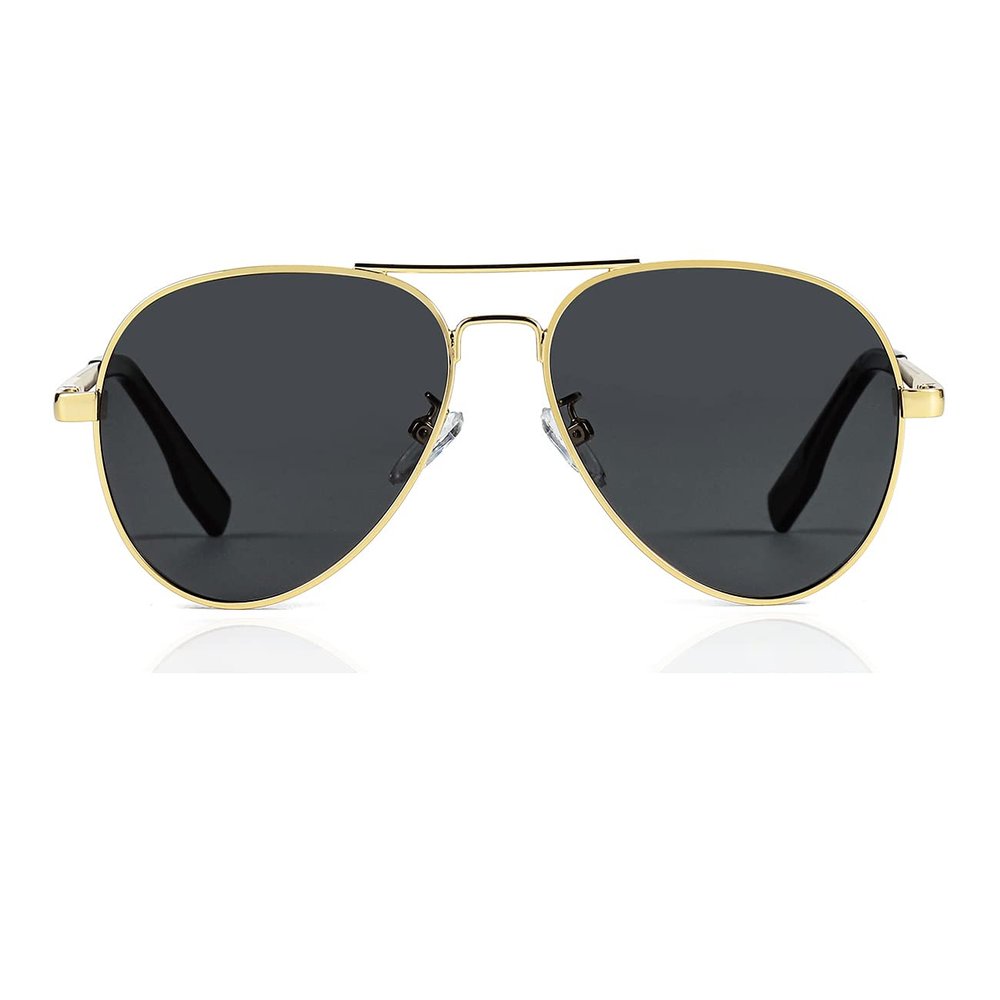JOVAKIT Kids Small Polarized Aviator Sunglasses for Girls and Boys Age 4-16 (Gold/Grey)