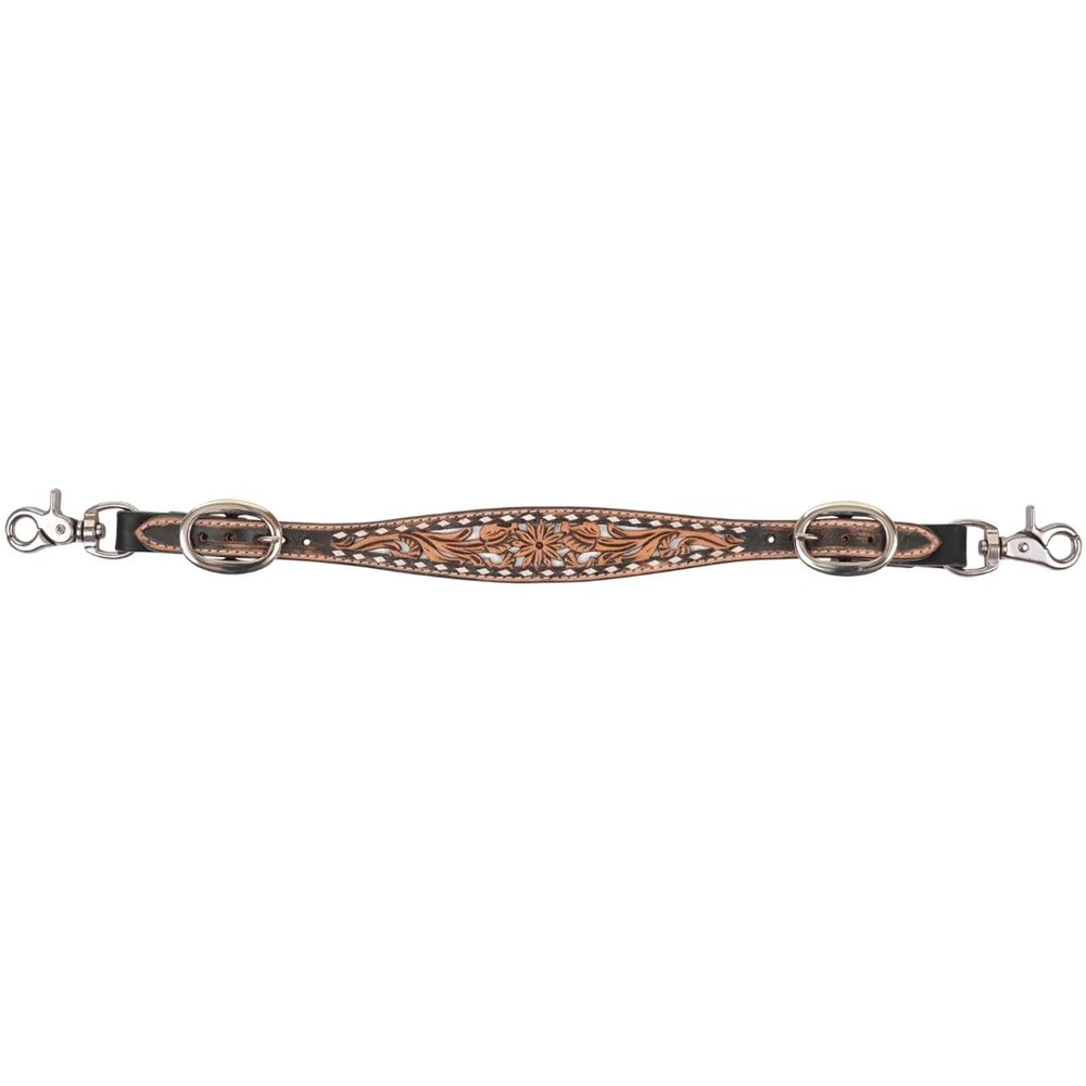 Circle Y White Daisy Filigree Tooling Durable Western Horse Size Adjustable Length Equine Wither Strap for Breast Collar with White Buckstitch Border