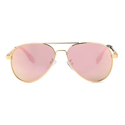 Kids Small Polarized Aviator Sunglasses for Girls and Boys Age 4-16 (Gold/Pink Mirror)