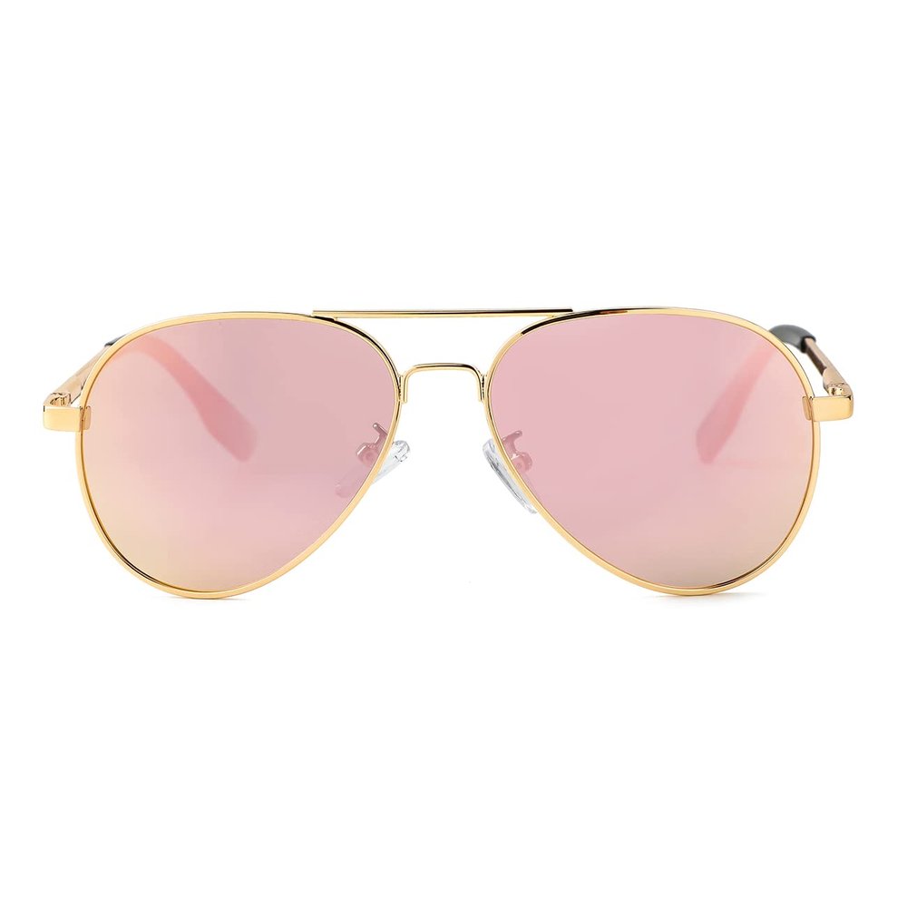 Kids Small Polarized Aviator Sunglasses for Girls and Boys Age 4-16 (Gold/Pink Mirror)