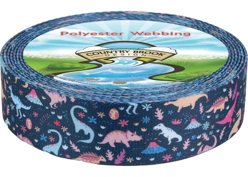Country Brook Design - Dinosaurs Polyester Webbing (1 1/2 Inch, 10 Yards)