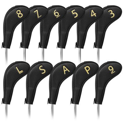 Craftsman Golf 11pcs/Set Meshy Golf Club Iron Head Covers Headcover with No. on Both Sides Suitable for Right and Left Handed Golfer Zipper Closure (Black)
