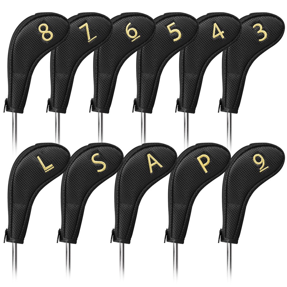 Craftsman Golf 11pcs/Set Meshy Golf Club Iron Head Covers Headcover with No. on Both Sides Suitable for Right and Left Handed Golfer Zipper Closure (Black)