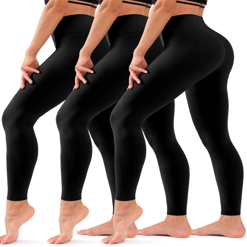 Hmuuo 3 Pack Leggings for Women High Waisted Tummy Control No See-Through Yoga Pants Workout Running Leggings